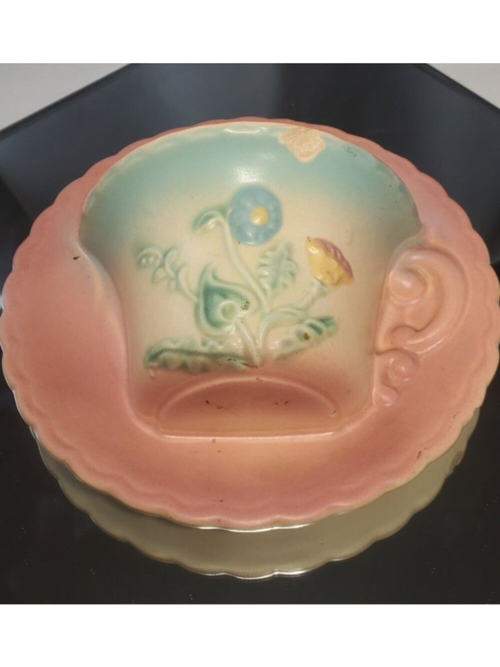 Vintage Hull Bowknot Wall Pocket Cup Saucer with Label and Marked B-24-6